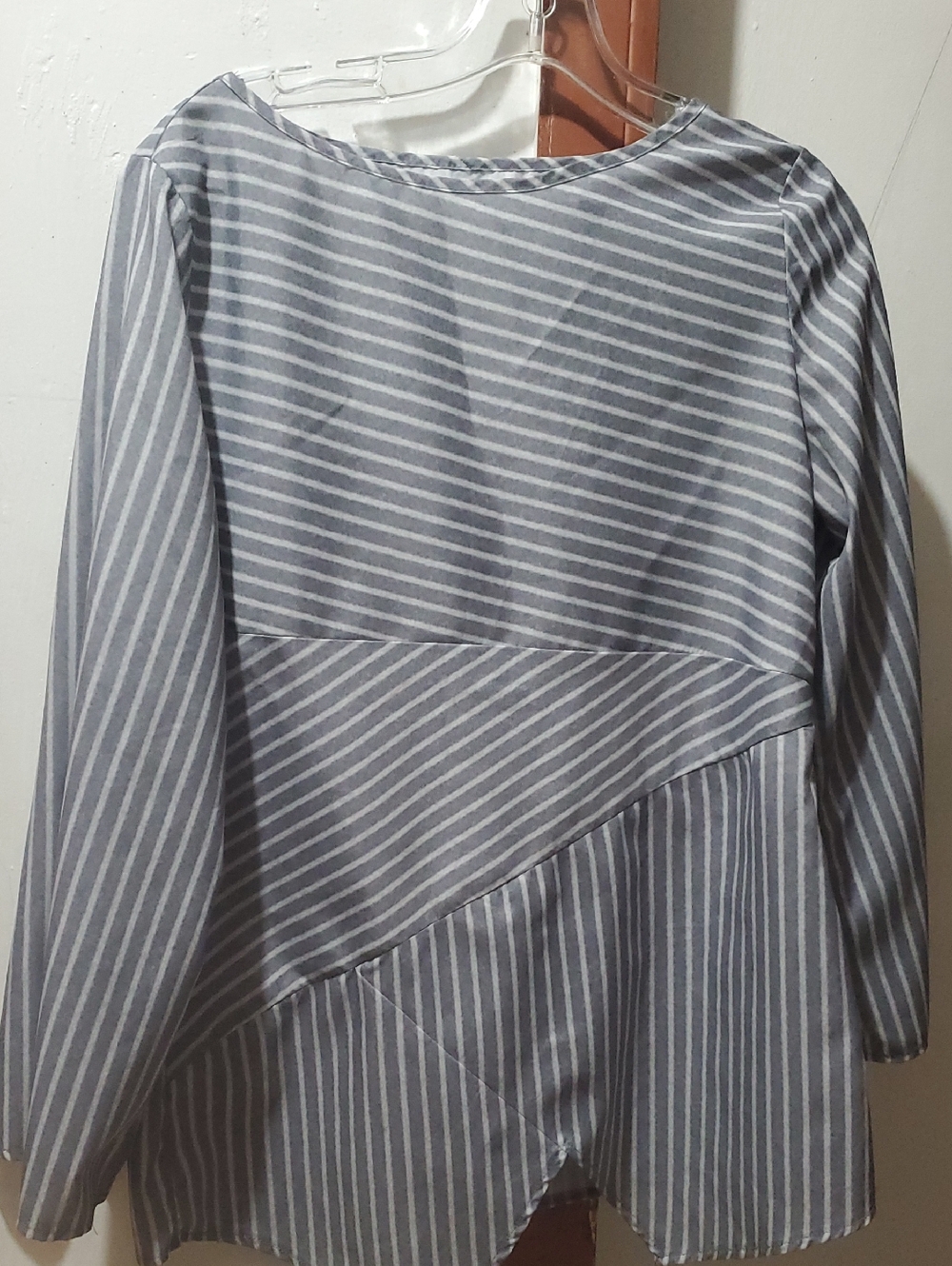 Striped  Grey Asimetric  Long Sleeve Tunic Blouse Size S